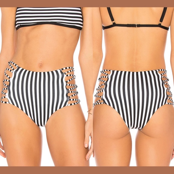 NWT L Space‎ Domino Stripe Tripp High Waisted Bottoms [SZ large ] - Picture 1 of 5